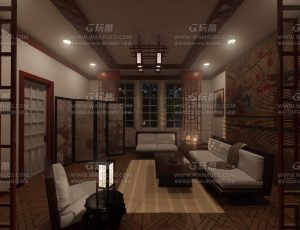 中式装修风格客厅场景Blend工程源文件