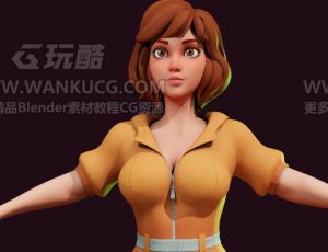 风格化黄色衣服卡通女孩Blend模型