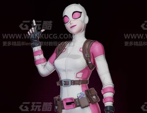 粉色蒙面卡通三渲二女战士Blend模型