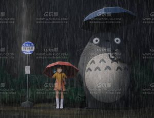 宫崎骏下雨天龙猫撑伞场景Blend工程源文件