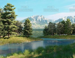 雪山松树河流场景Blend工程源文件