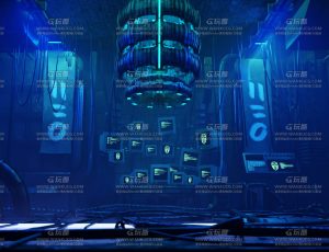 蓝色氛围赛博朋克室内场景Blend工程源文件