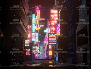 霓虹灯风格小巷街道场景Blend工程源文件