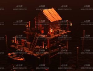 夜晚卡通小木屋场景Blend工程源文件