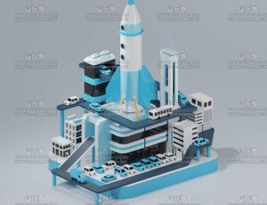 卡通蓝色城市工业小场景Blend工程源文件