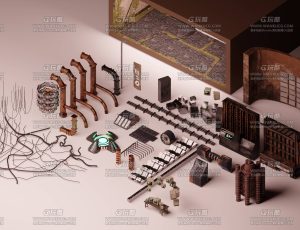 科幻生锈零件模型包Blend资产库