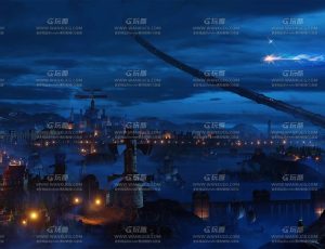 海岛天空之城夜晚场景Blend工程源文件