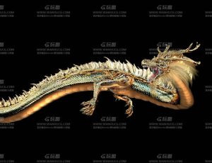 中国古风幻想风格带动画的大金龙C4D模型