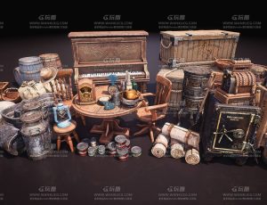 西部小镇道具模型包Blend资产库