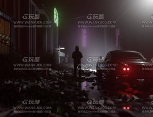 夜晚废弃街道街角场景Blend工程源文件