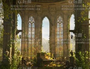 废弃的古老宫殿钢琴室场景Blend工程源文件