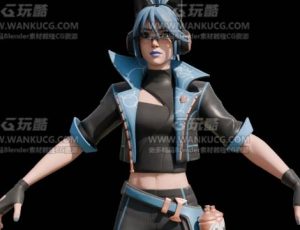 时髦蓝色装扮女孩Blend模型