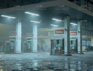 夜晚寂静氛围加油站Blend工程源文件