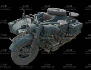 老式日本二战摩托车Blend模型