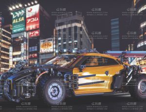 高精度赛博朋克黄色赛车Blend模型