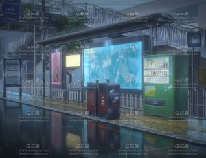 下雨的卡通三渲二公交站街道Blend工程源文件