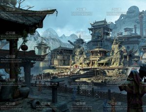 古风损坏的大气寺庙概念场景Blend工程源文件