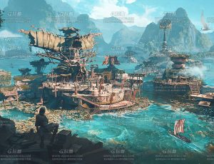 湖中城镇概念场景Blend工程源文件