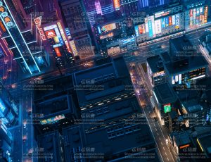 夜晚赛博城市大街场景C4D工程源文件