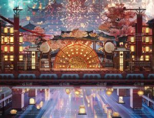 古风夜晚舞台场景C4D工程源文件