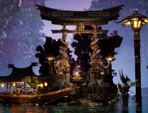 UE5素材—亚洲禅宗花园与动画锦鲤鱼池
