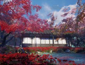 UE5素材—日式花园庭院樱花场景