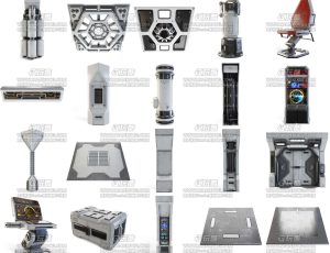 高级科幻室控制室内组件模型包Blend资产库