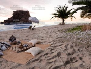 休闲海滩海洋环境场景Blend工程源文件