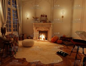 欧式壁炉小房间Blend工程源文件