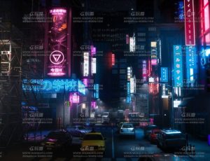 UE5素材—夜晚赛博朋克小街道场景