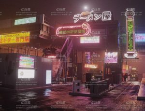 赛博朋克车辆收费站场景Blend工程源文件