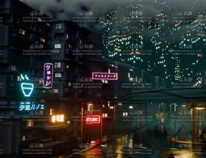 现代赛博朋克城市街道环境场景Blend工程源文件