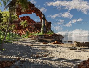 海滩美景风景场景Blend工程源文件