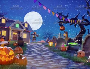 卡通恐怖万圣节环境场景道具Blend工程源文件