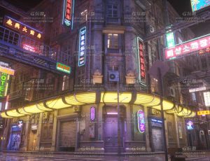 赛博科幻霓虹灯街场景C4D工程源文件