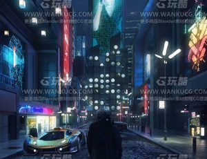 夜晚赛博道路场景C4D工程源文件