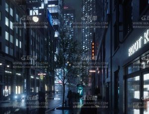 夜晚神秘人赛博朋克城市场景C4D工程源文件