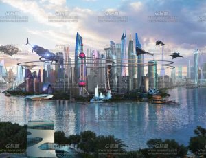 科幻未来大型都市城市场景C4D工程源文件