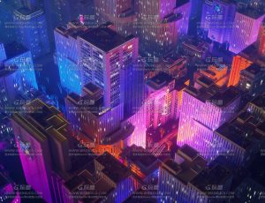 霓虹灯夜晚大城市环境场景C4D工程源文件