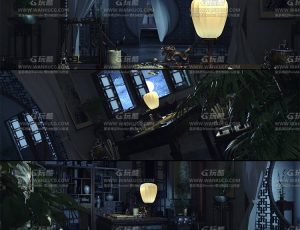 中国风书房场景C4D工程源文件