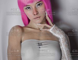 超写实逼真个性粉色头发女孩Blend模型