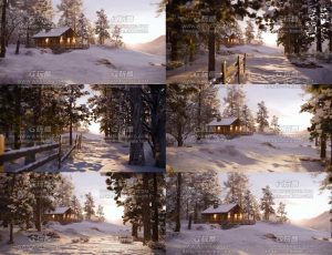 冬季下雪木屋树林动画场景Blend工程源文件