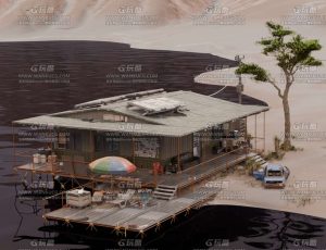赛博朋克荒漠湖边小屋场景Blend工程源文件