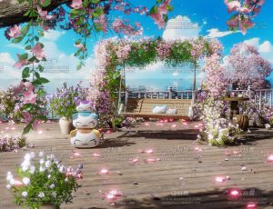 唯美海边樱花秋千座椅场景Blend工程源文件