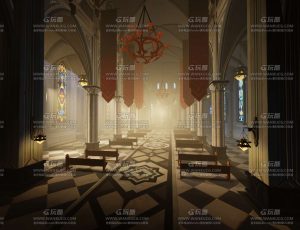 风格化二维黄昏教堂Blend工程源文件