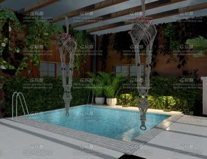 阴天富豪小泳池场景Blend工程源文件