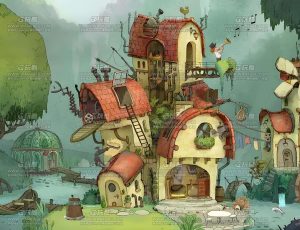 格林童话插画音乐之森卡通场景Blend工程源文件