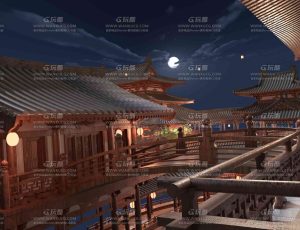 古代夜晚阁楼场景Blend工程源文件