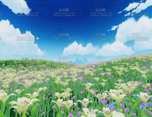 唯美风吹草动的卡通花海场景Blend工程源文件