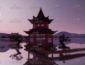 古风禅意意境湖中凉亭场景Blend工程源文件